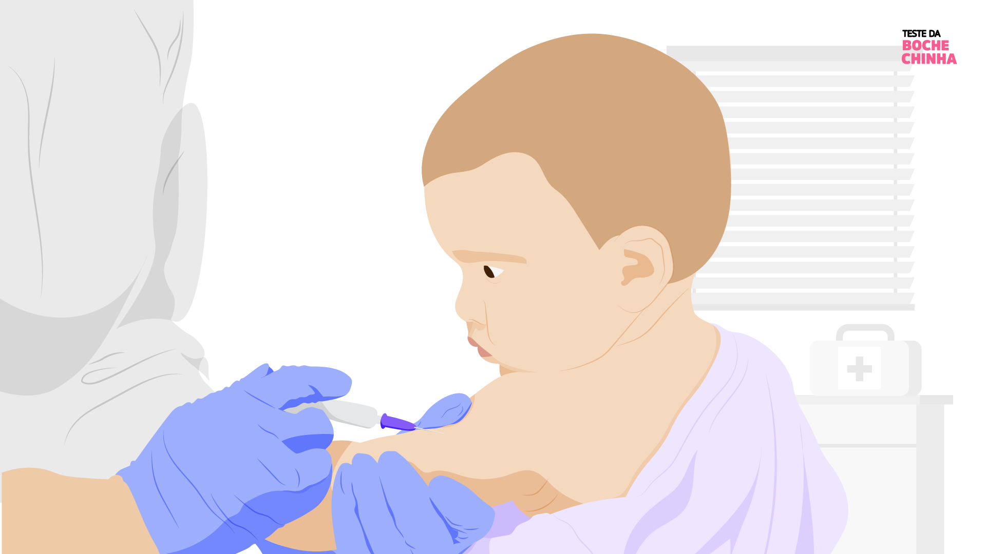 desenho de um bebê recebendo uma vacina no braço