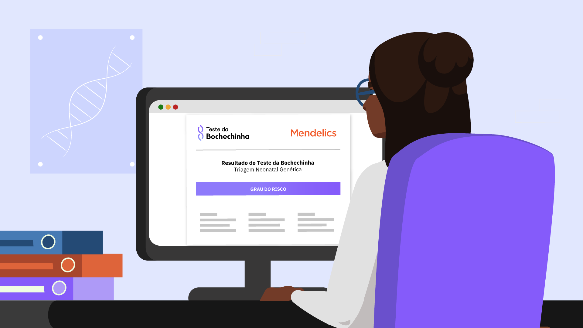 Médico analisando laudo do teste da bochechinha